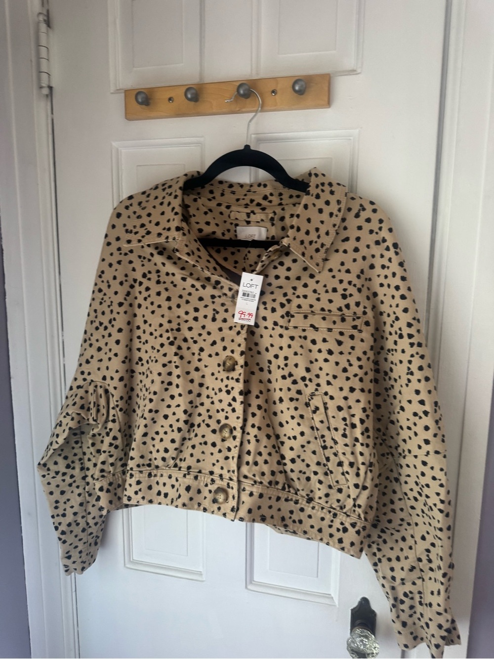LOFT Tan Dalmatian-Spot Cropped Jean Jacket
